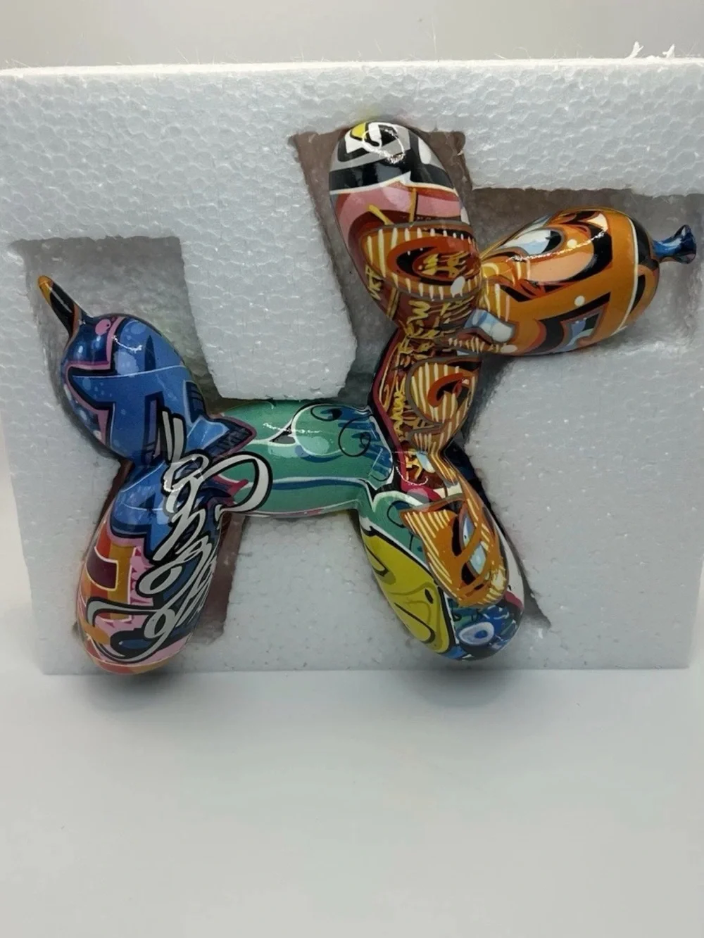 Multicolor Graffiti Balloon Dog Resin Figurine, Freestanding Animal Decor